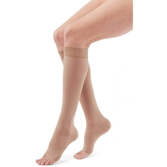 duomed Advantage Soft Opaque 20-30 mmHg Knee High Open Toe Compression Stockings, Beige, XXL, (Extra Wide)-Standard