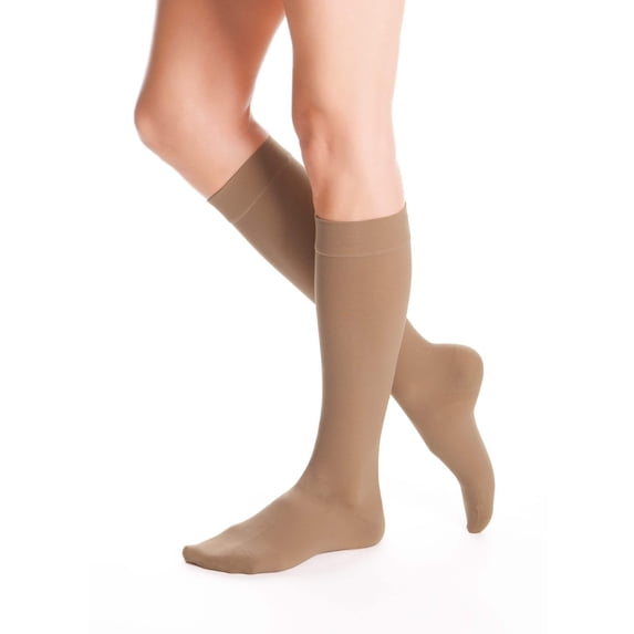 duomed Advantage Soft Opaque 30-40 mmHg Knee High Closed Toe Compression Stockings, Almond, Medium, Standard