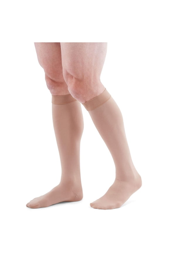 duomed Advantage Soft Opaque 30-40 mmHg Knee High Closed Toe Compression Stockings, Beige, Large, Standard