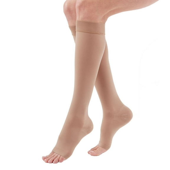 duomed Advantage Soft Opaque 30-40 mmHg Knee High Open Toe Compression Stockings, Almond, Large, Petite