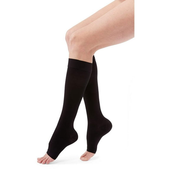 duomed Advantage Soft Opaque 30-40 mmHg Knee High Open Toe Compression Stockings, Black, X-Large, (Extra Wide)-Standard