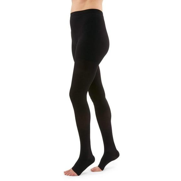 duomed Advantage Soft Opaque 30-40 mmHg Pantyhose Open Toe Compression Stockings, Black, XXL, Petite