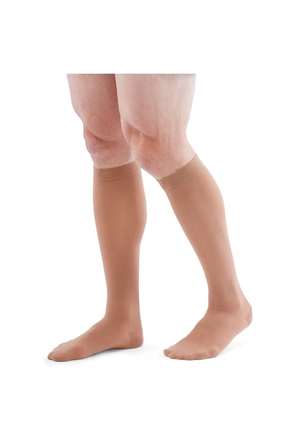 duomed Patriot Men's Ribbed 30-40 mmHg Knee High Closed Toe Compression Socks, Tan, Medium