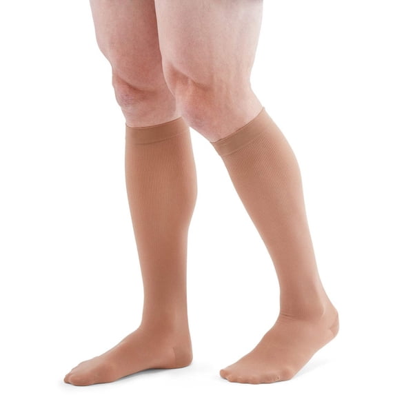duomed Patriot Men's Ribbed 30-40 mmHg Knee High Closed Toe Compression Socks, Tan, Small