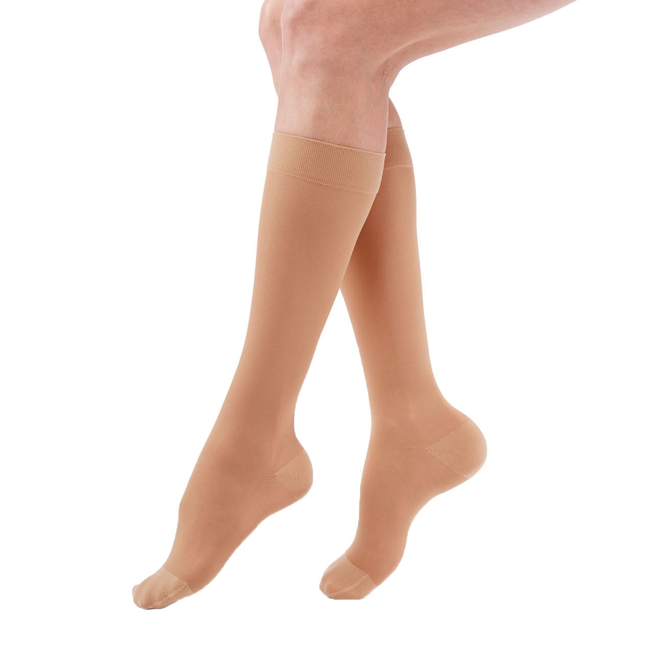duomed Transparent Sheer 20-30 mmHg Knee High Closed Toe Compression  Stockings, Nude, Medium, Standard