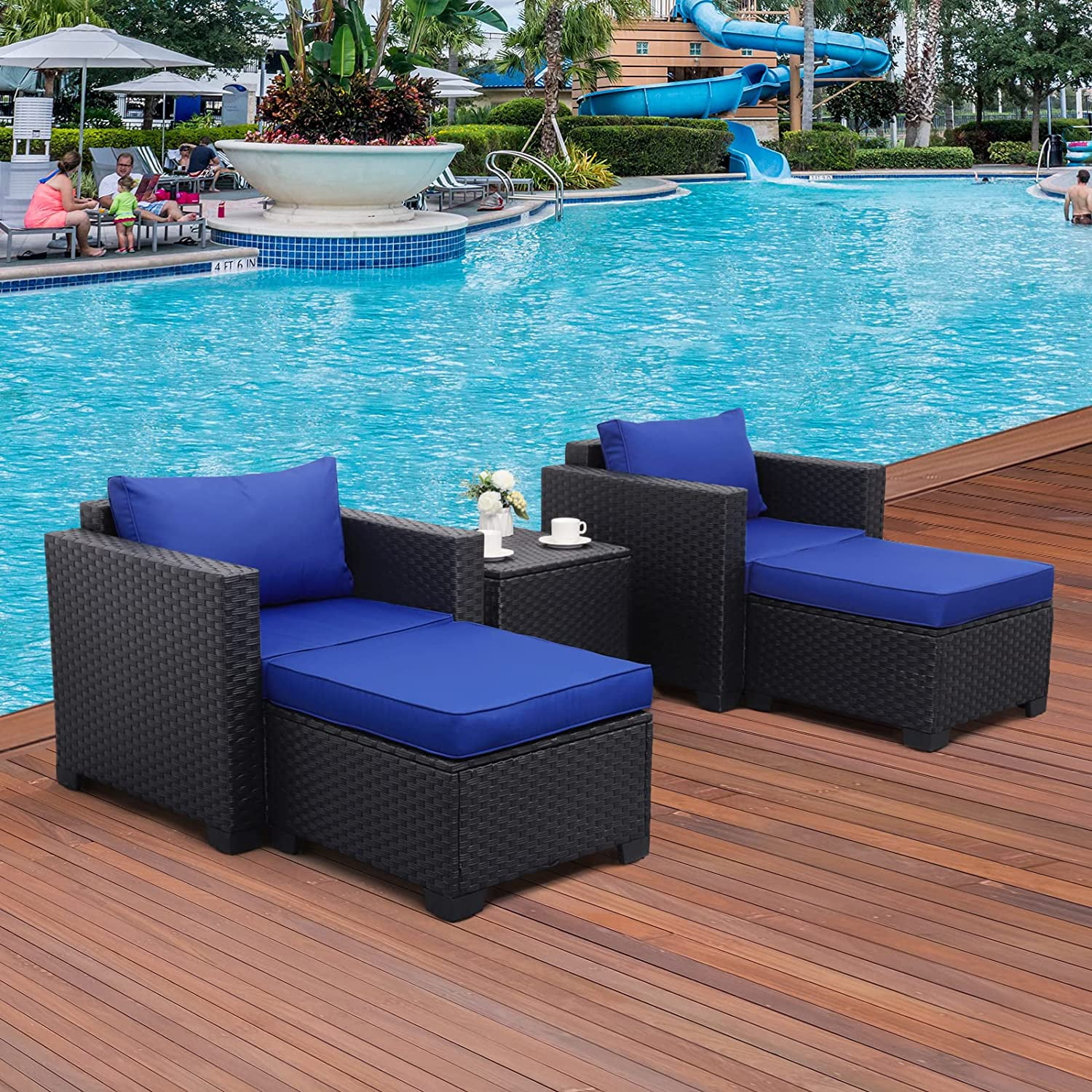 durable 5Piece Outdoor PE Wicker Furniture Set Patio Black All Weather