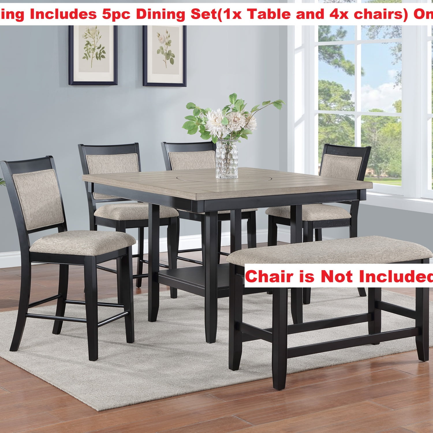 durable 5pc Dining Set Contemporary Farmhouse Style Counter Height w 20