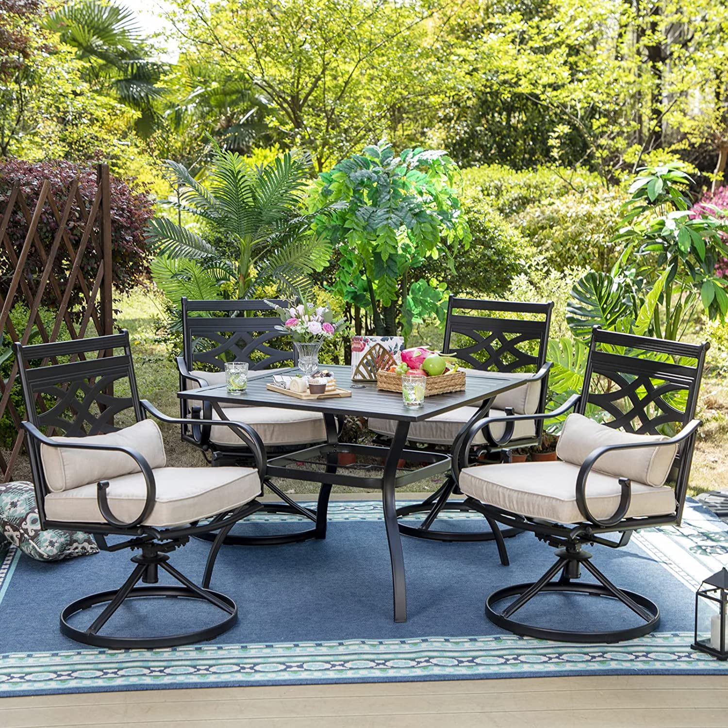 durable 7 PCS Heavy Duty Metal Patio Dining Sets with 6 Swivel Chairs