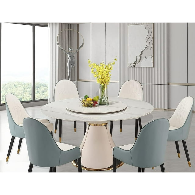 durable 71" Modern Marble Dining Table Set Engineered Stone Pandora