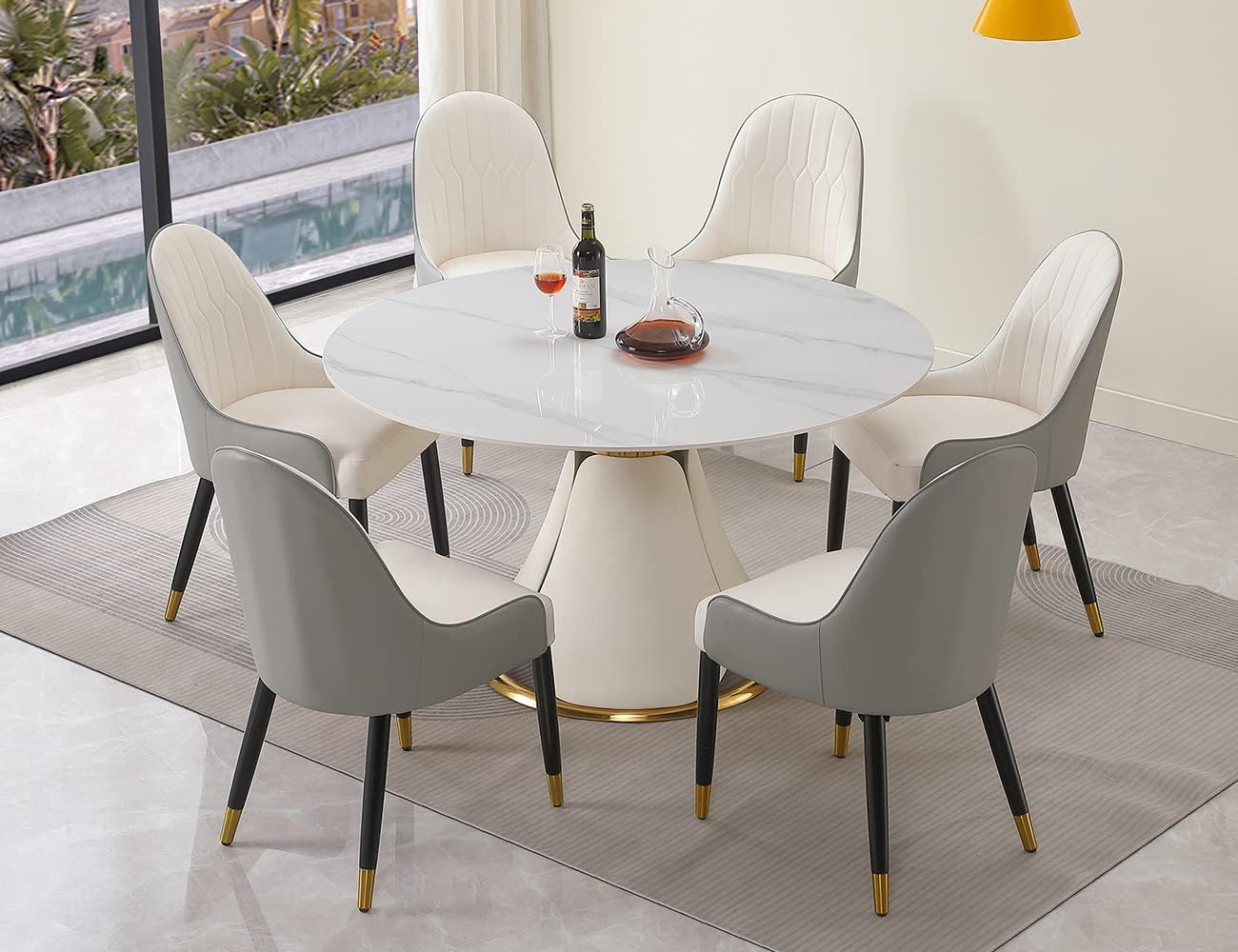 durable 71" Modern Marble Dining Table Set Engineered Stone Pandora