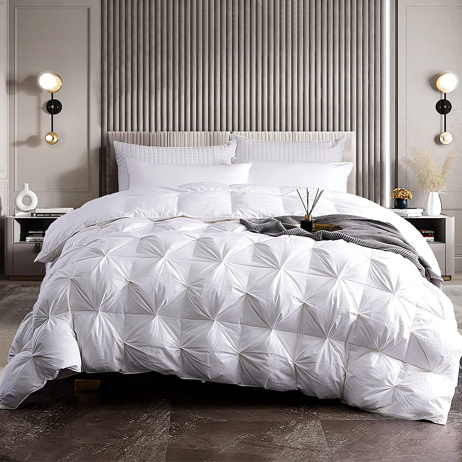 Dorrin Nessin All Season Pinch Pleated Feather Down King Size Comforter