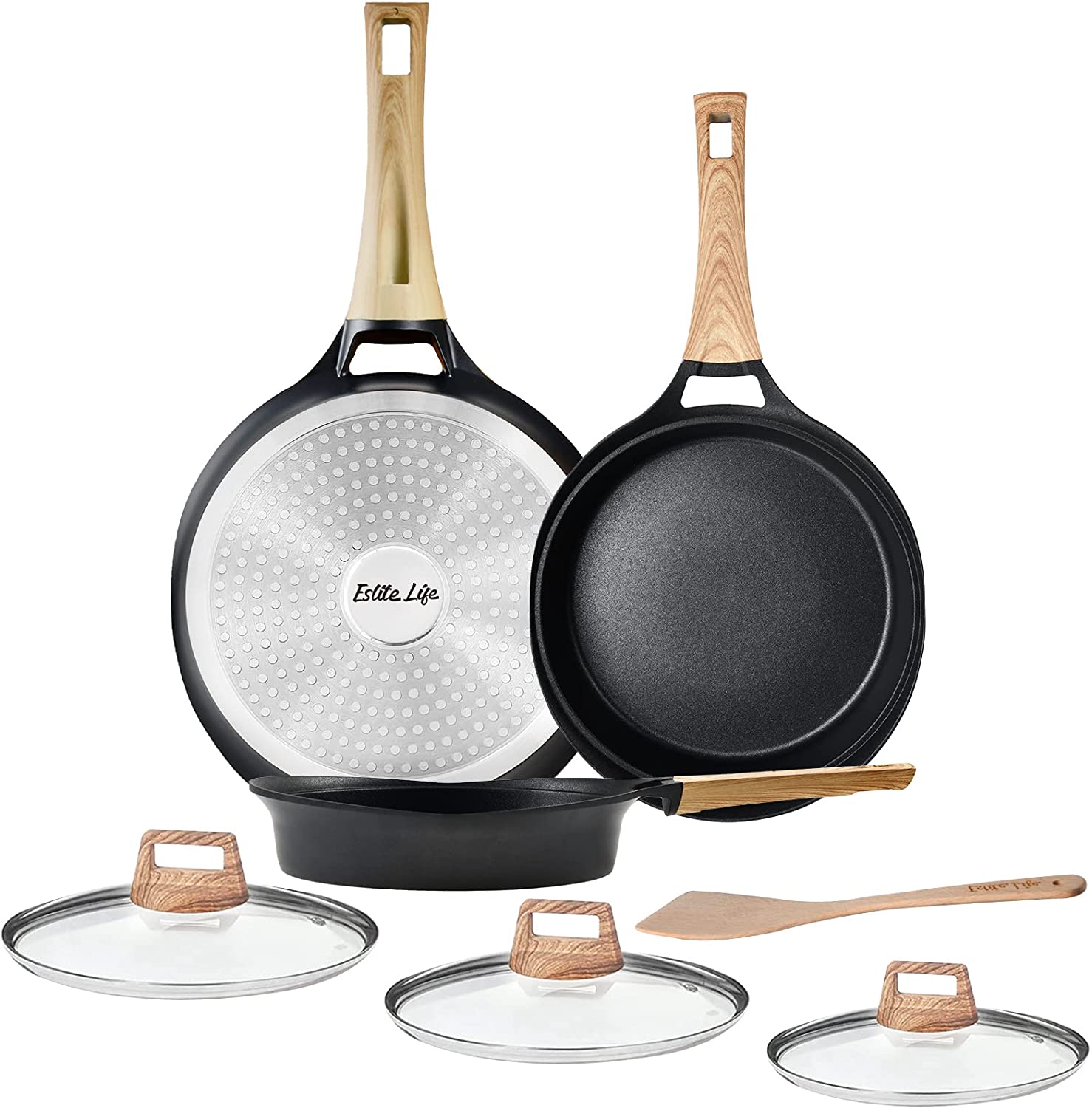 durable ESLITE LIFE Frying Pan Set with Lids Nonstick Skillet Set Egg