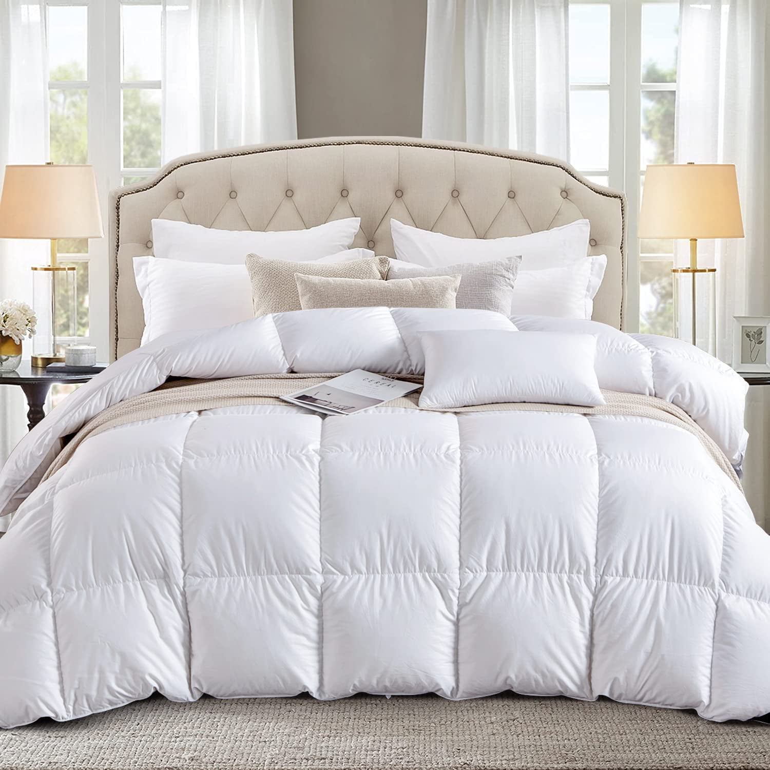 durable Globon Luxurious Feather Down Comforter Queen Size Fluffy Hotel Collection Duvet Insert