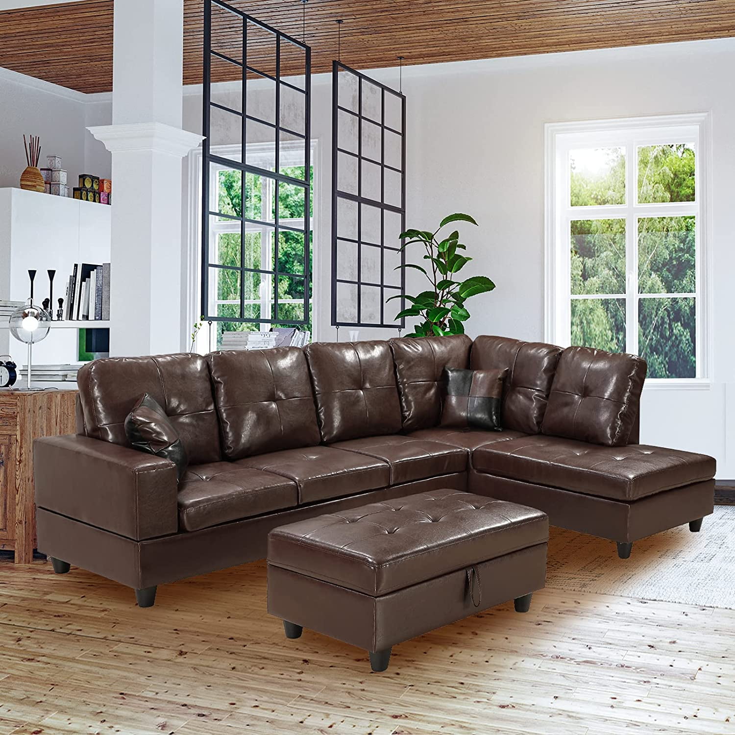 durable Living Room Furniture Sets 97.2" Modern Linen Fabric LShape Couch with Chaise Lounge