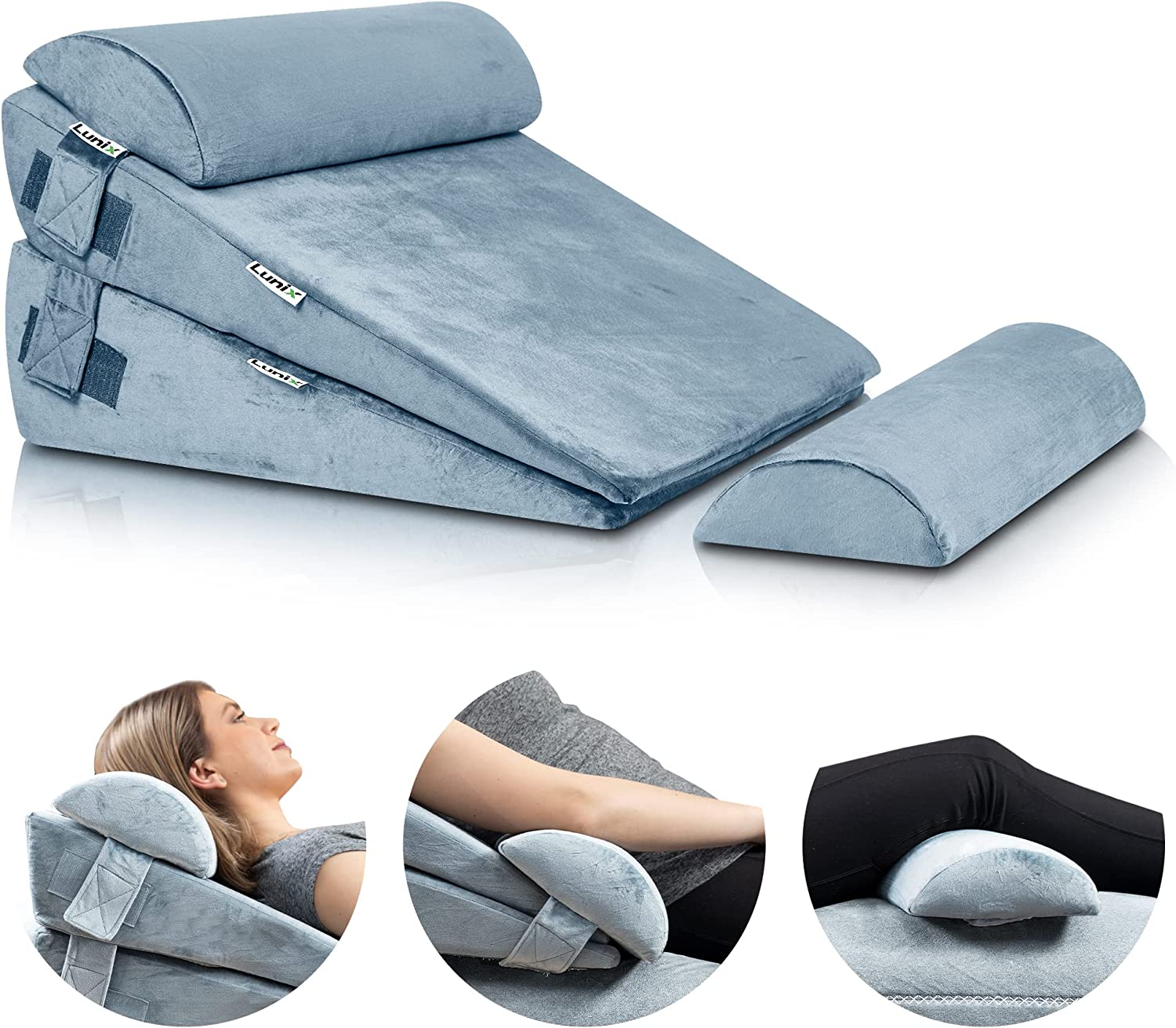 Lunix LX8 Adjustable 4pcs Orthopedic Bed Wedge Pillow Set Post Surgery
