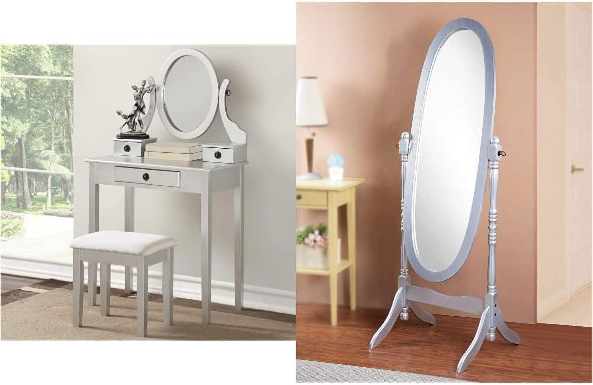 durable Roundhill Moniya White Wood Vanity Table and Stool Set (3415WH) Medium