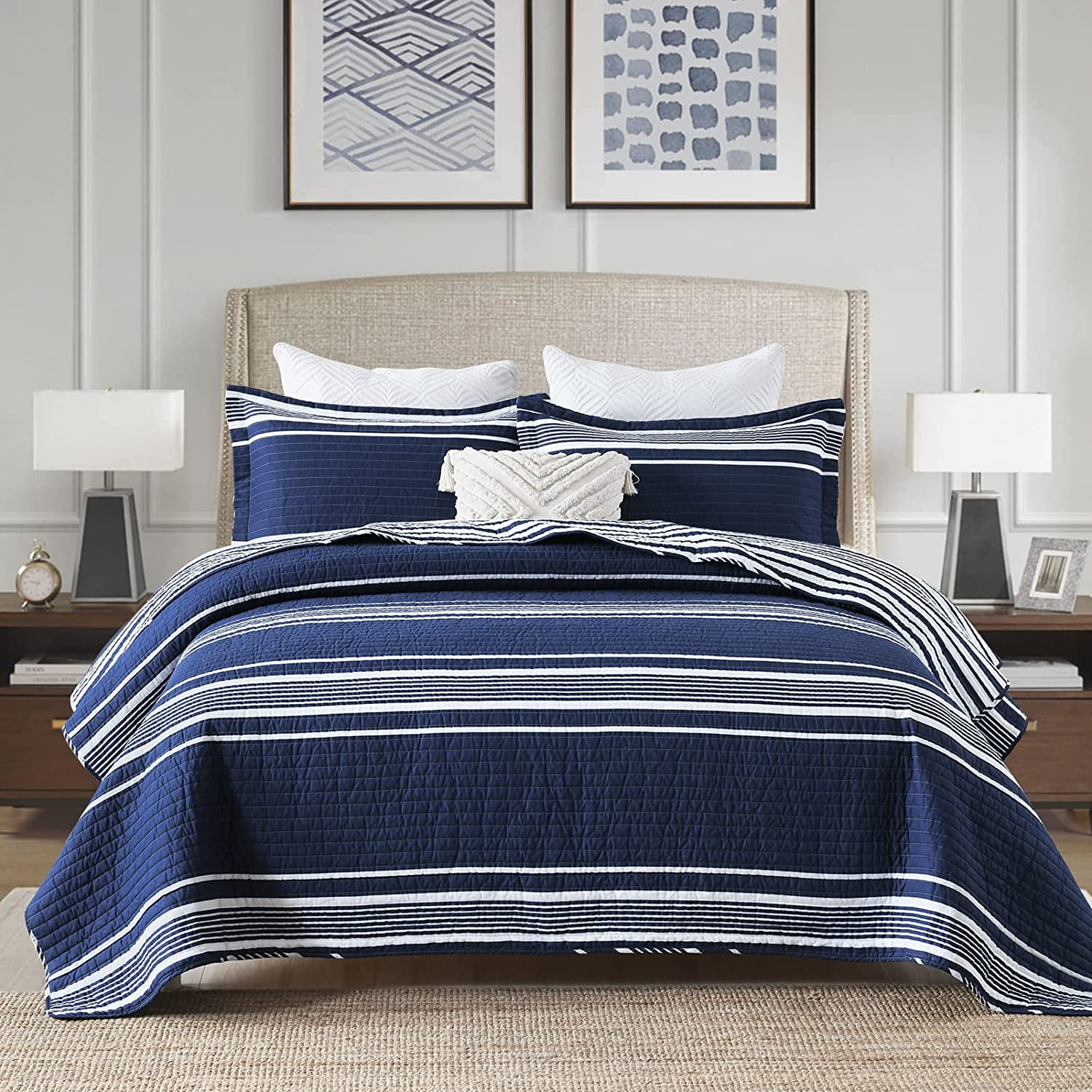 durable SahSahCasa Quilt King Size King Quilt Set Navy Blue Quilt 100