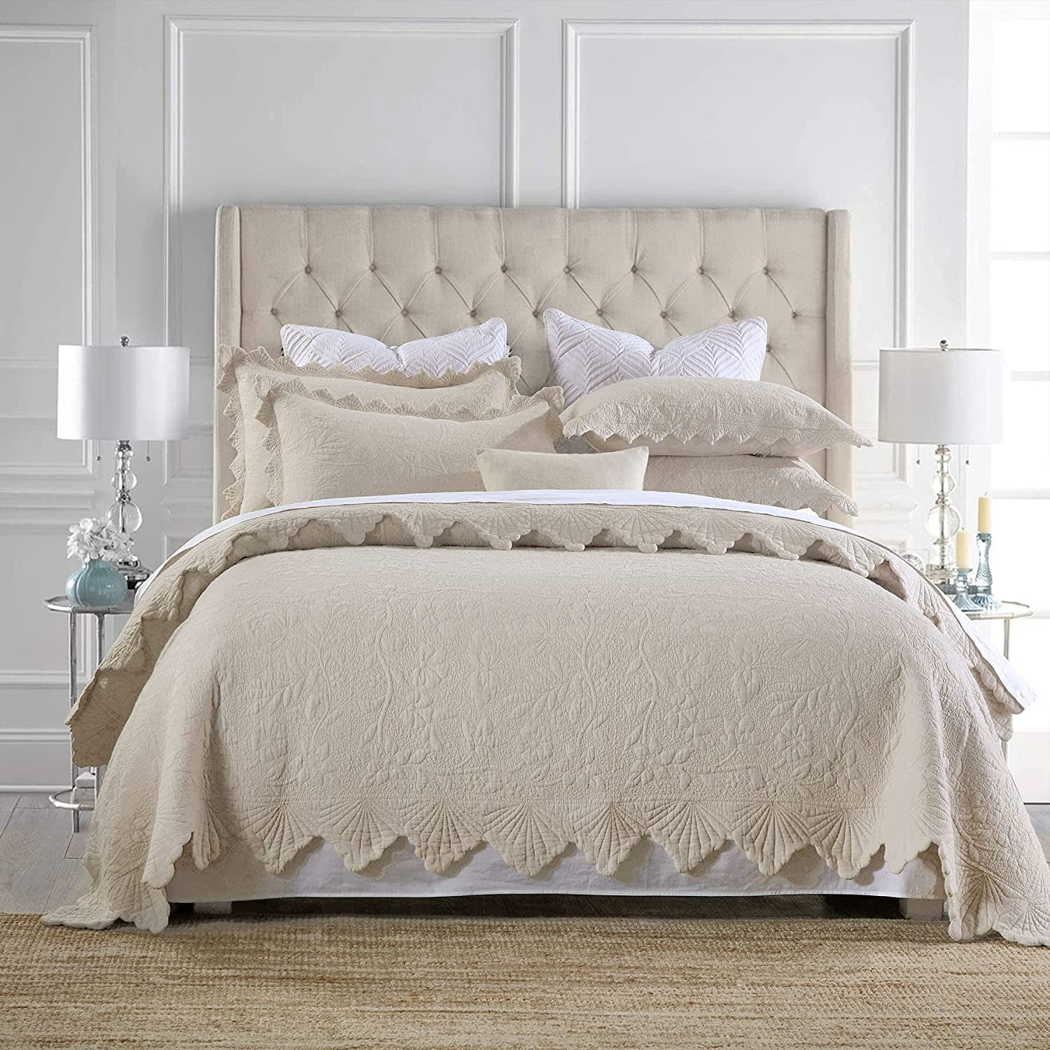 durable White Quilts Set Queen Size Bedspreads Farmhouse Bedding 100