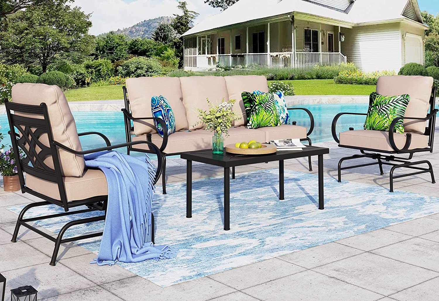 durable & William Extra Large & High Back Patio Furniture Set Metal Modern Outdoor Conversation