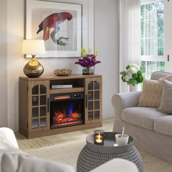 duraflame Electric Fireplace Farmhouse TV Stand for 55 Inch TVs, Natural Walnut