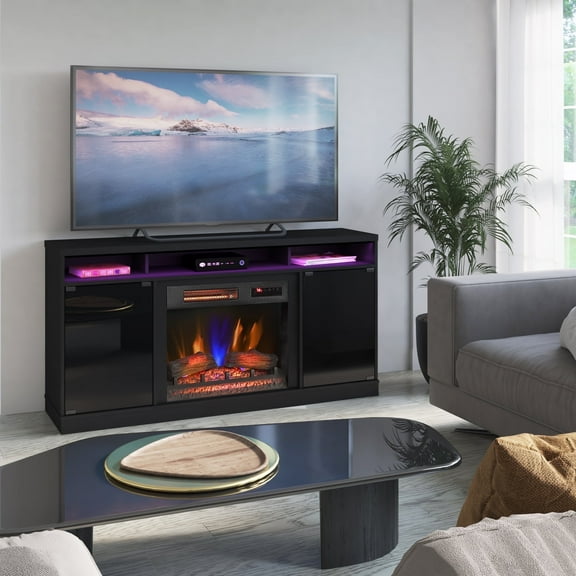 duraflame Electric Fireplace TV Stand with Modern LED Accent Lighting and Remote, Black