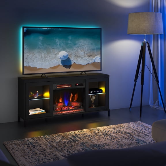 duraflame Electric Fireplace TV Stand with Modern LED Lights and Storage, Black