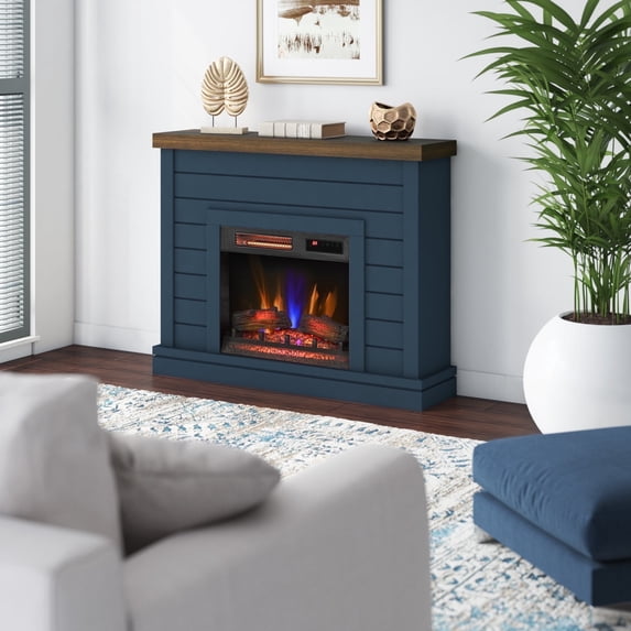 duraflame® Shiplap Wall Mantel Electric Fireplace, Fontana Blue