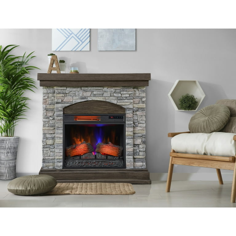 duraflame® Wall Mantel Electric Fireplace, Smoky Gray Stone