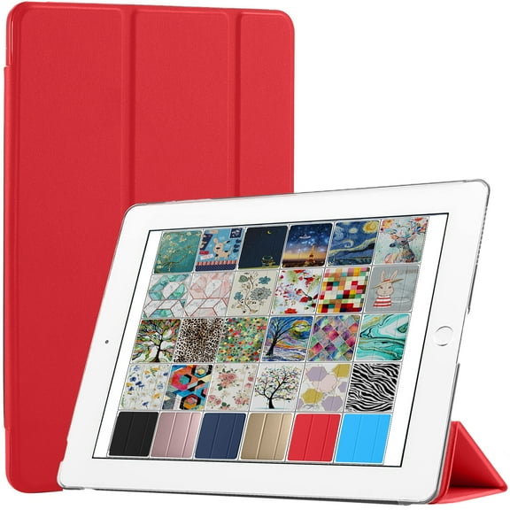 durasafe cases for ipad air 2 gen 2014-9.7 inch [ a1566 a1567 ] tri fold smart cover with translucent back, auto sleep/wake - red