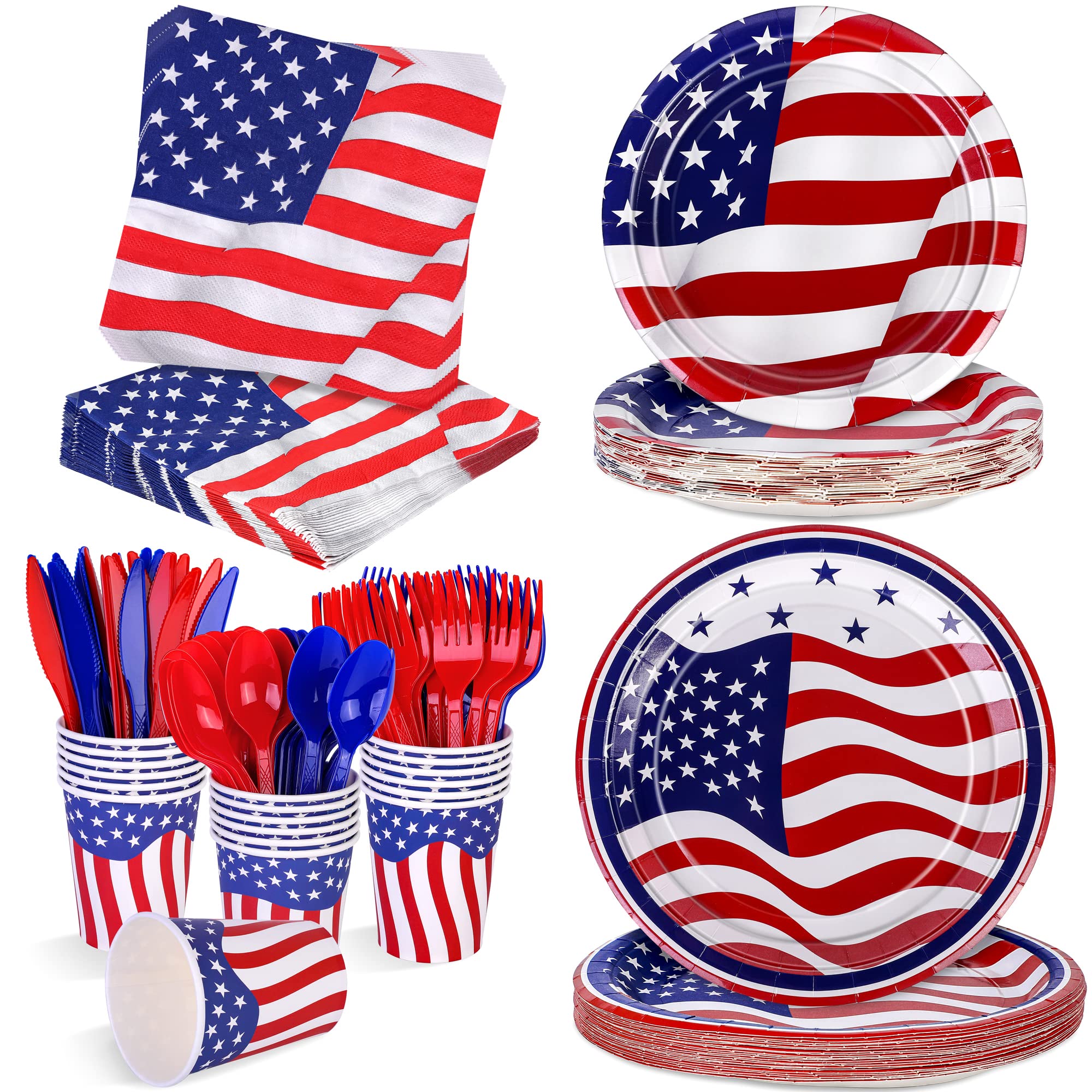 durony 168 Pieces Patriotic SR25 Party Supplies 4th of July Party Supplies Dinnerware Set Paper