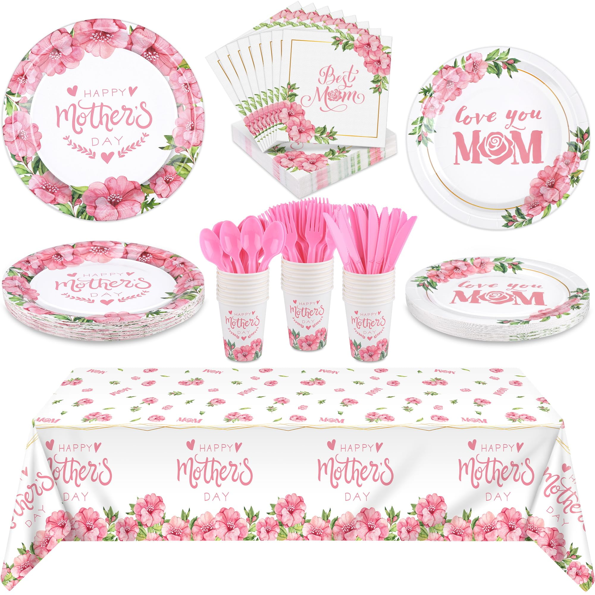 durony Happy Mother's Day Party Supplies Tableware Set Serve 24 Guests