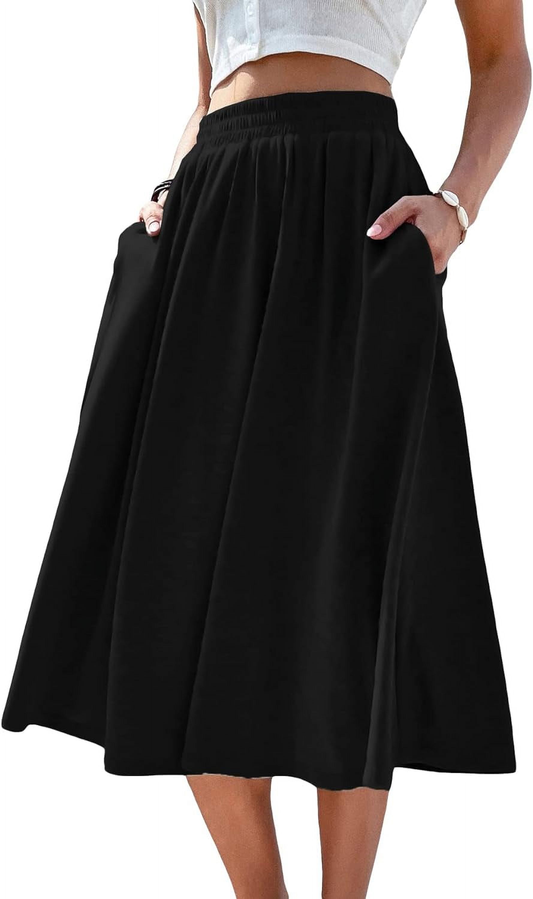 YULUOSHA Women's A-Line Pleated Midi Skirt - High Waist Elastic With Bow Tie, Flared Swing Skirt (Black, 6XL)