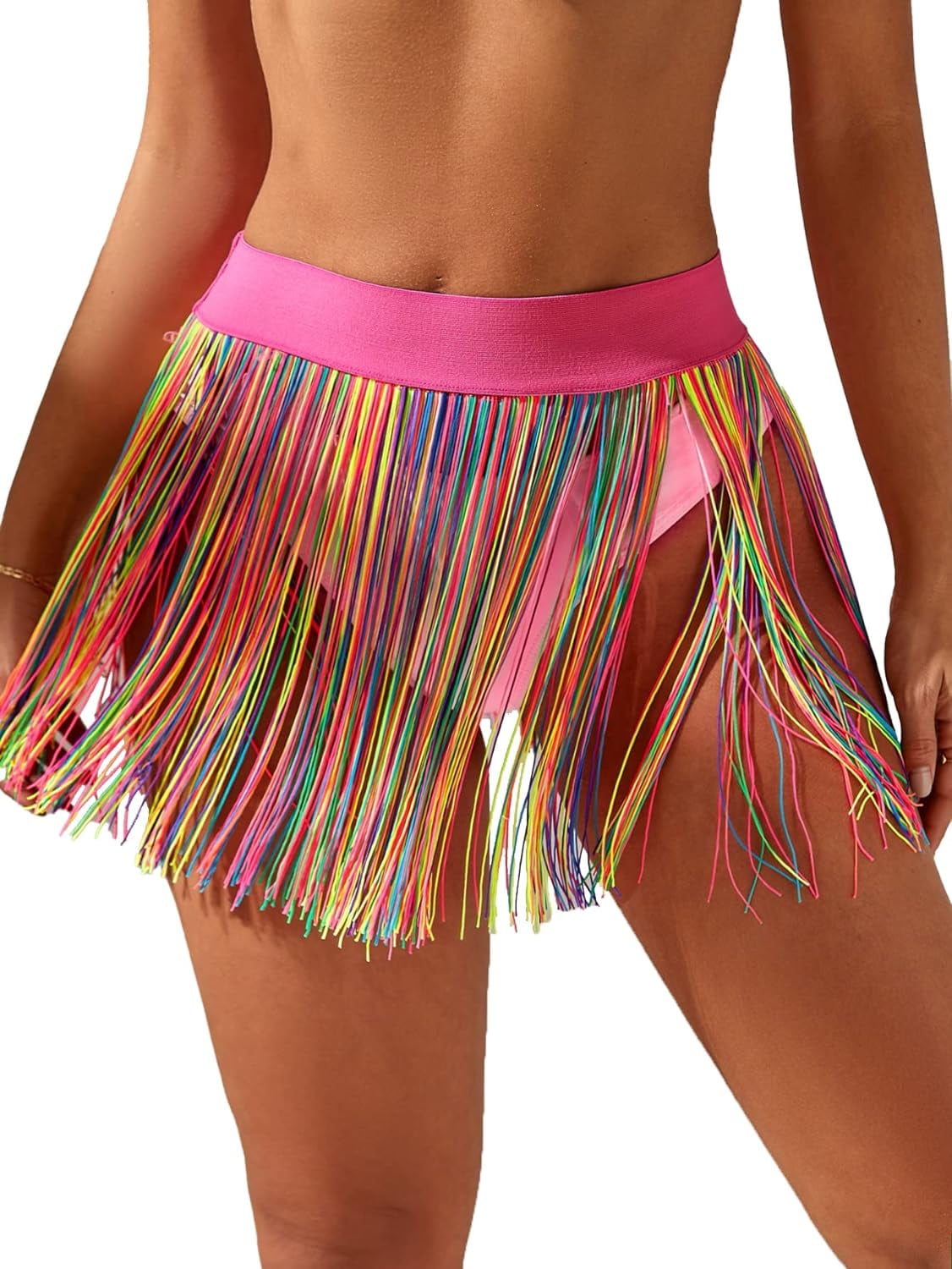dusa Women s Fringe Trim High Waisted Mini Skirts Cover Up Multicolor Large