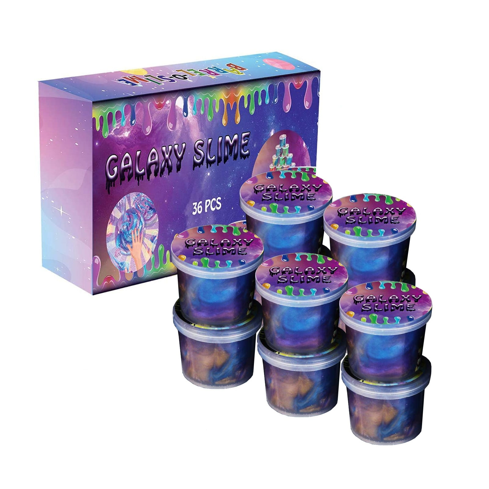 dutauuu 36 Pcs Galaxy Crystal Mud Sensory Fidget Set, Odorless Non-Stick Slime for Events, Purple Nebula Desk Accessories for Quiet Engagement, Bulk Party Bag Filler, Artistic Handout Set