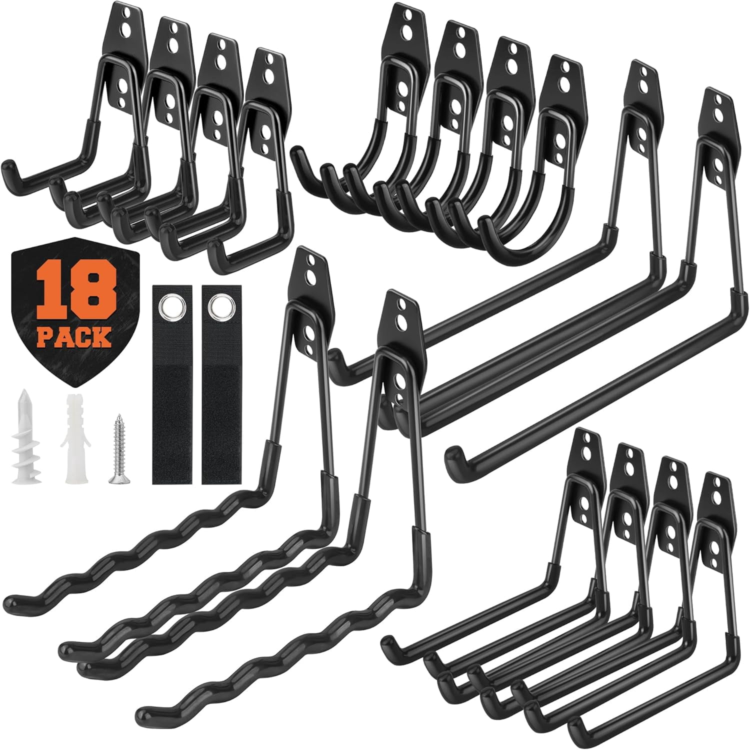 EZ COZY 16-Pack Heavy Duty Garage Hooks – Assorted Sizes, 80lb Capacity, Orange - View #5