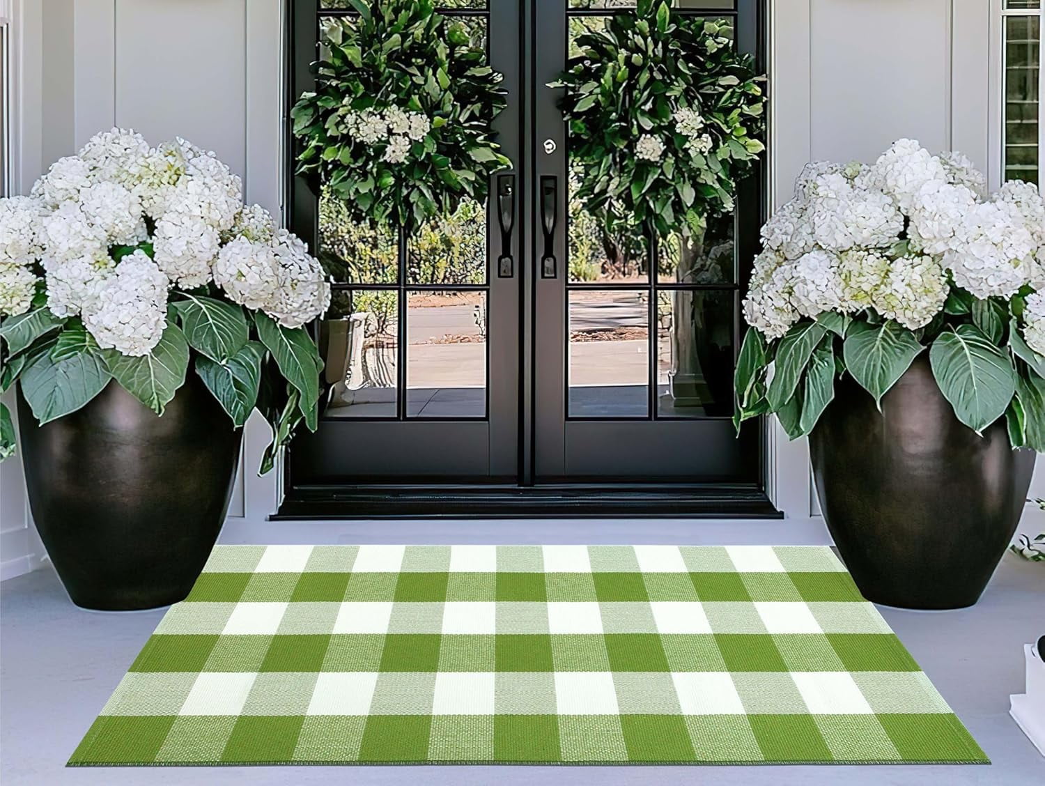 dvbiyno 2x4 Outdoor Rug Green and White Buffalo Plaid Rug Cotton Woven ...