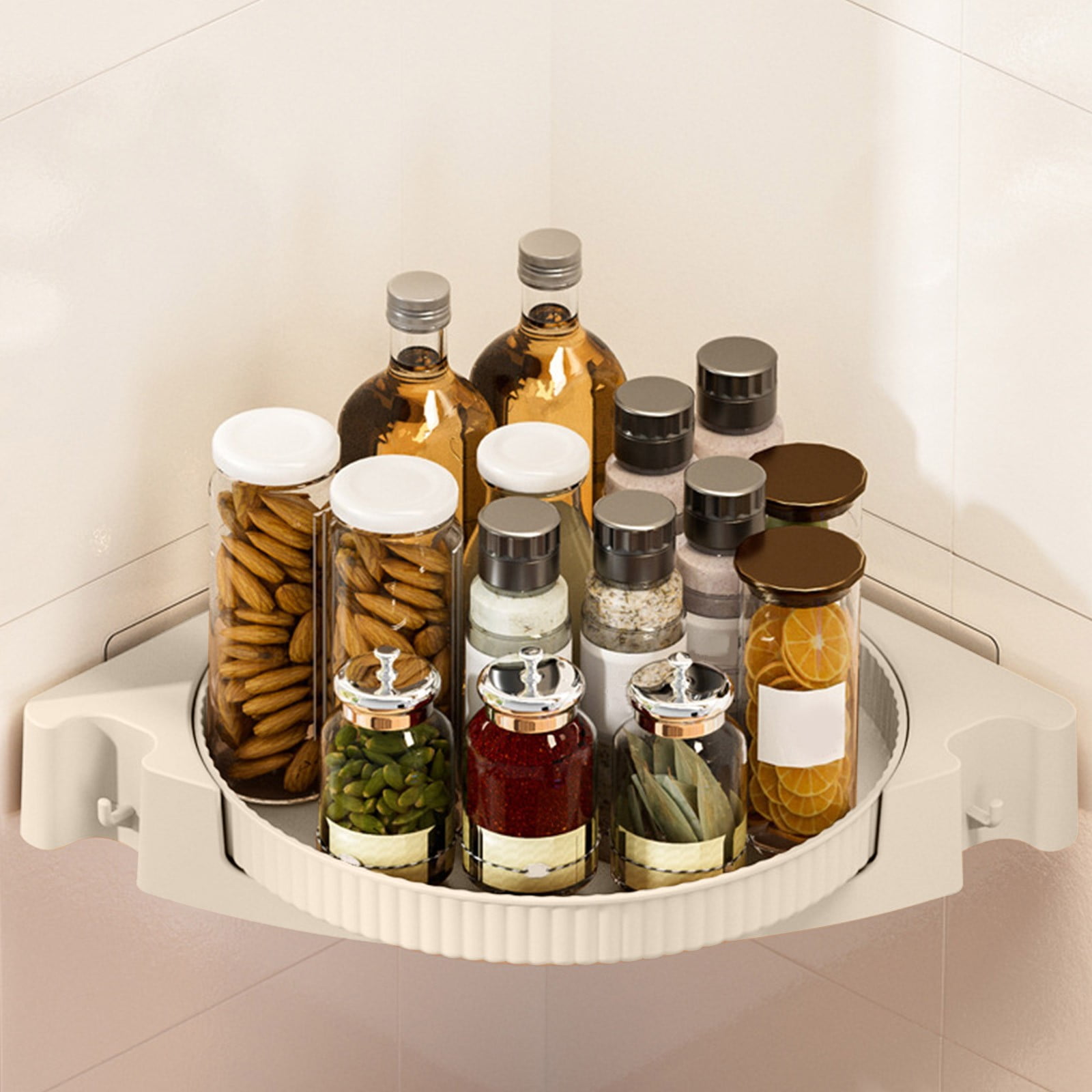dvypyn 360 Degree Rotating Storage Rack Corner Shelf Bathroom Kitchen Storage Shelves Punch Wall mounted Storage Supplies White Walmart