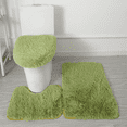 thumbnail image 1 of dwsnxt 3-Piece Bathroom Rug Set, Soft Plush Velvet Fleece with Memory Foam, Non-Slip Backing, Machine Washable, Quick Drying, Modern Black Design for Toilet, Shower Room, and Bath Mats Green, 1 of 8