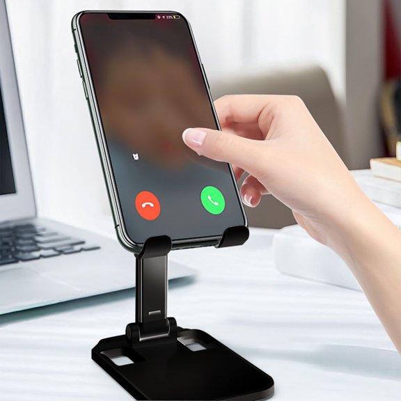 dwsnxt Black Foldable Phone & Tablet Stand with Adjustable, Sturdy Construction and Ergonomic Design for Desk Use Black