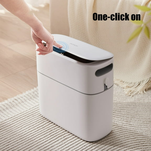 dwsnxt Slim Line 8L Touch-Free Trash Can Space-Saving Design for Bathrooms Small Spaces, Plastic Construction, Easy to Clean Use Includes Garbage Bin Gray