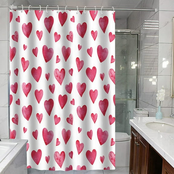 dwsnxt Valentine's Day Shower Curtain Set with Romantic Red Rose Heart Design, Polyester Bathroom Accessories with Hooks for a Love-Filled Decor MulticolorMulticolor