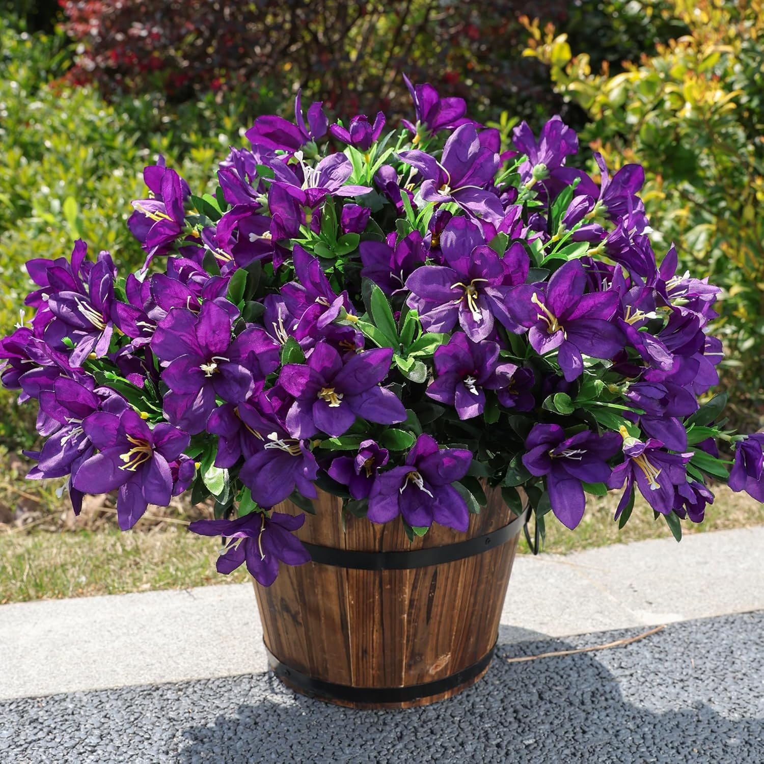 OPUGBYV Artificial Faux Plants Flowers for Outdoors 3 Bundles Fake Silk ...