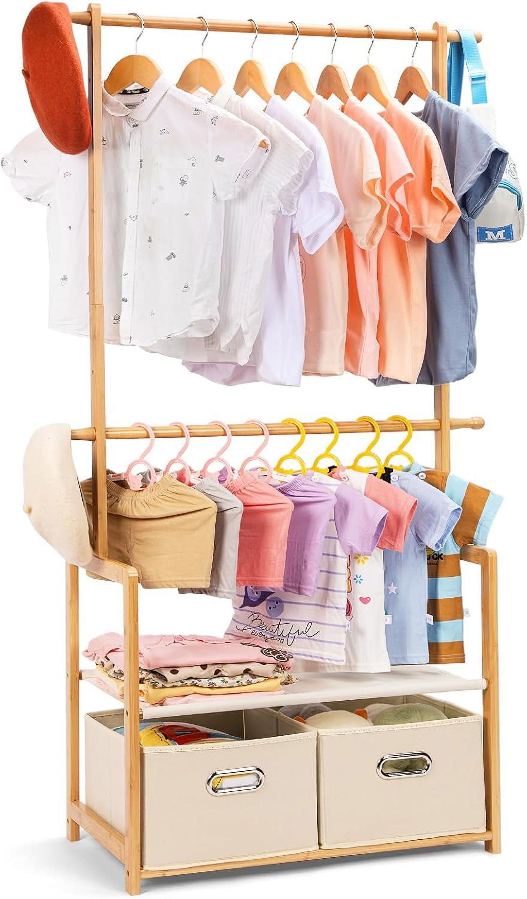 HLZBJY Clothing Rack Bamboo with 2 Storage Baskets and 2 Adjustable ...
