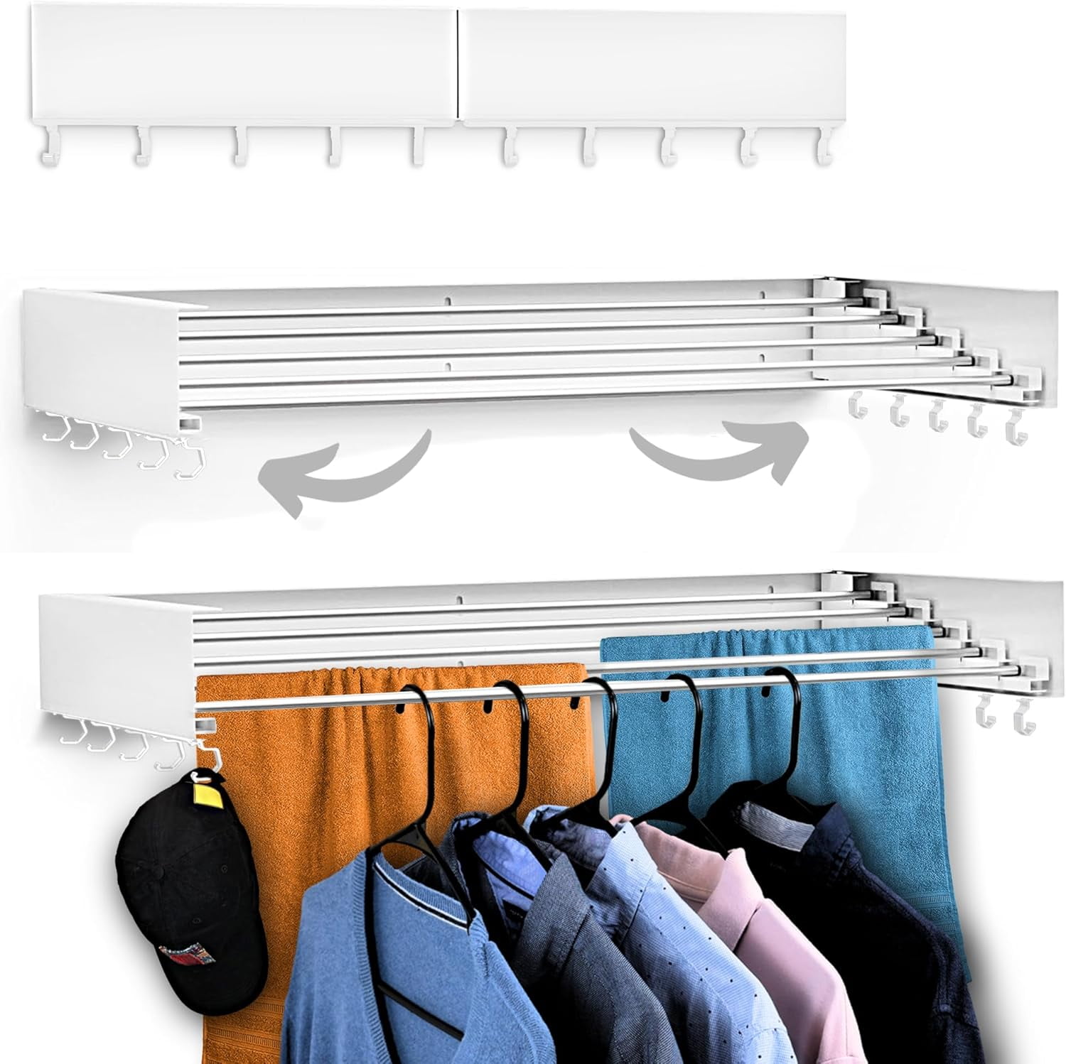 Retractable Racking Rods dxynlg Wall Mounted Laundry Drying Rack Retractable & Foldable 31.5 ...
