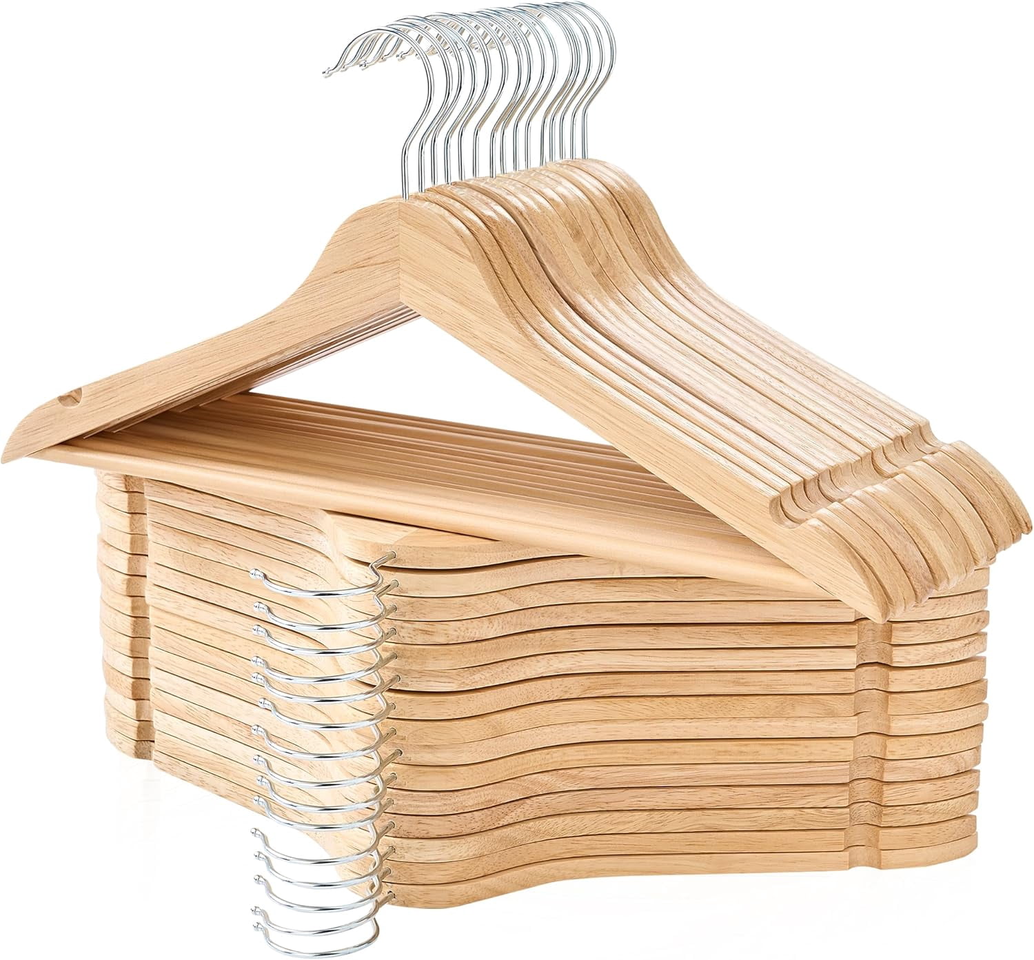 30 / 120 Pack Solid Wooden Hangers with Metal Clips