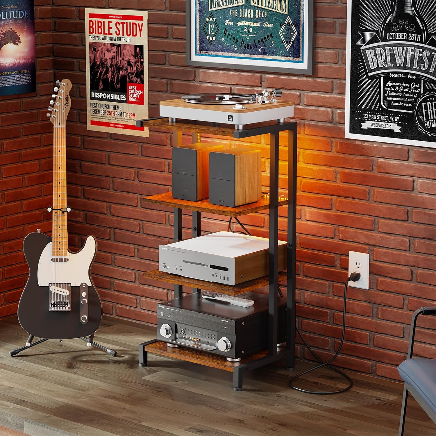 dxynlg X-cosrack 4-Tier AV Media Stand Corner Shelf Wooden Corner ...