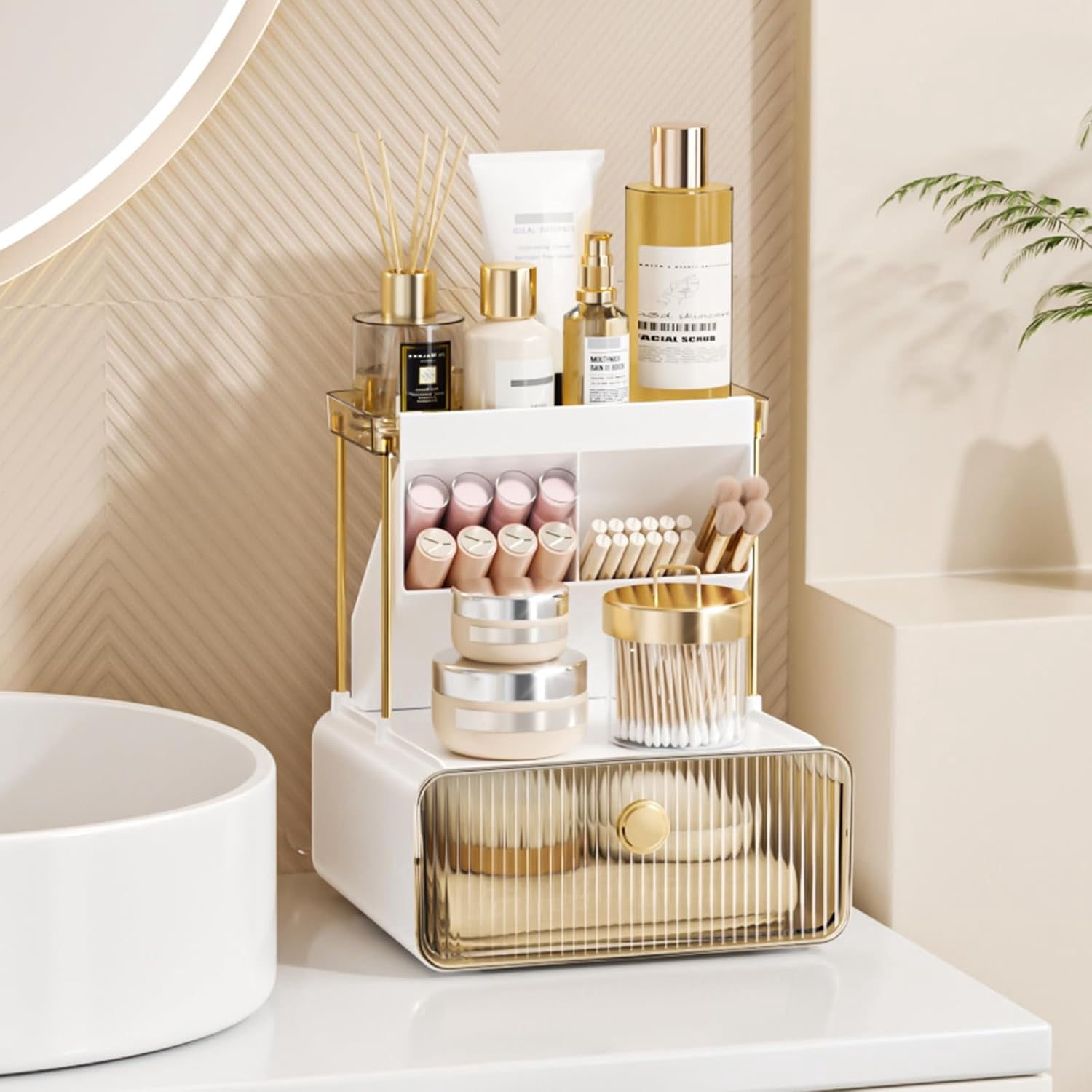 dxynlzq 2-Tier Makeup Organizers Countertop Versatile Bathroom Counter