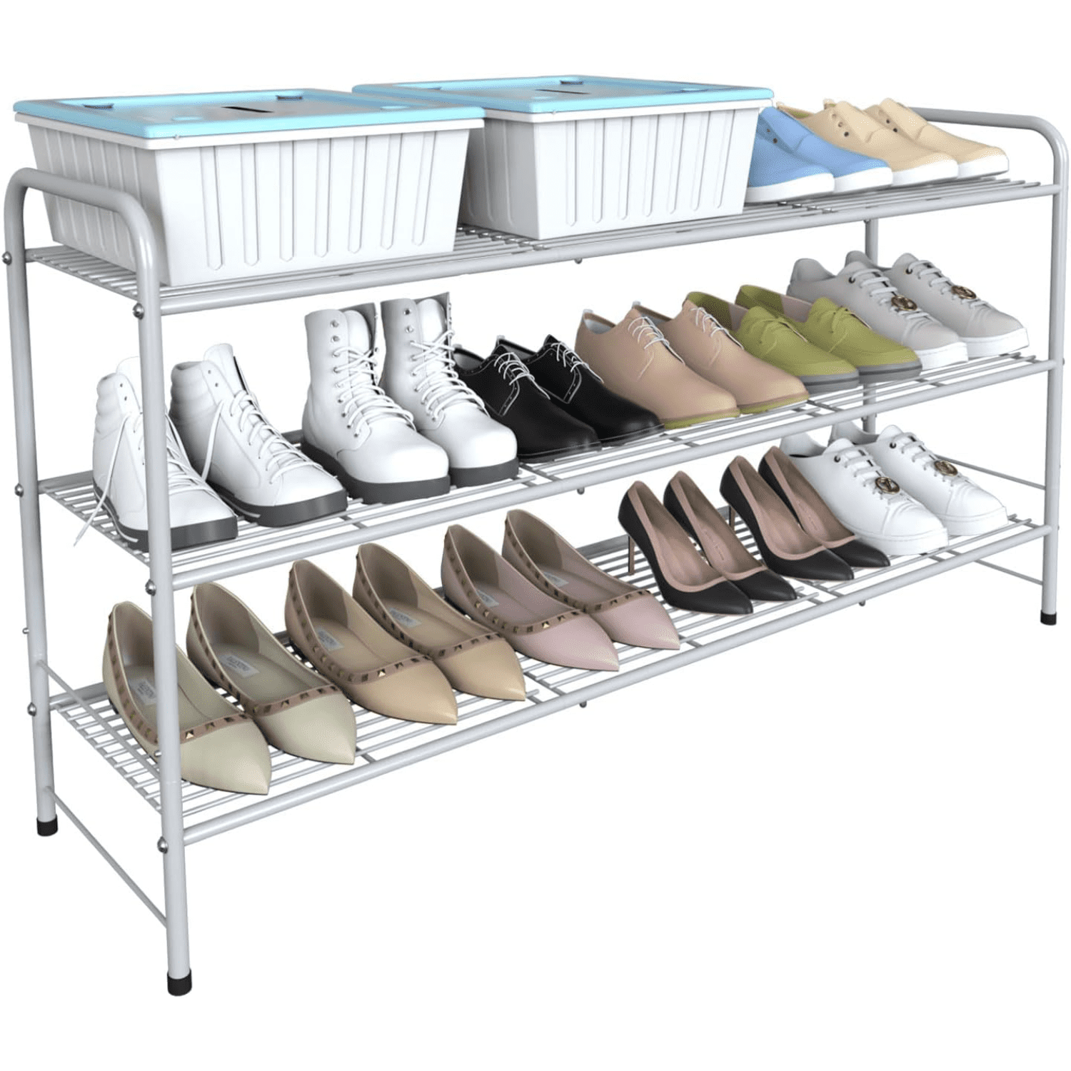 dxynlzq 3-Tier Long Metal Shoe Rack Extra Large Capacity Adjustable ...