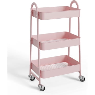 SMUG 3-Tier Metal Rolling Cart - Utility Storage Organizer With Locking Wheels For Narrow Spaces