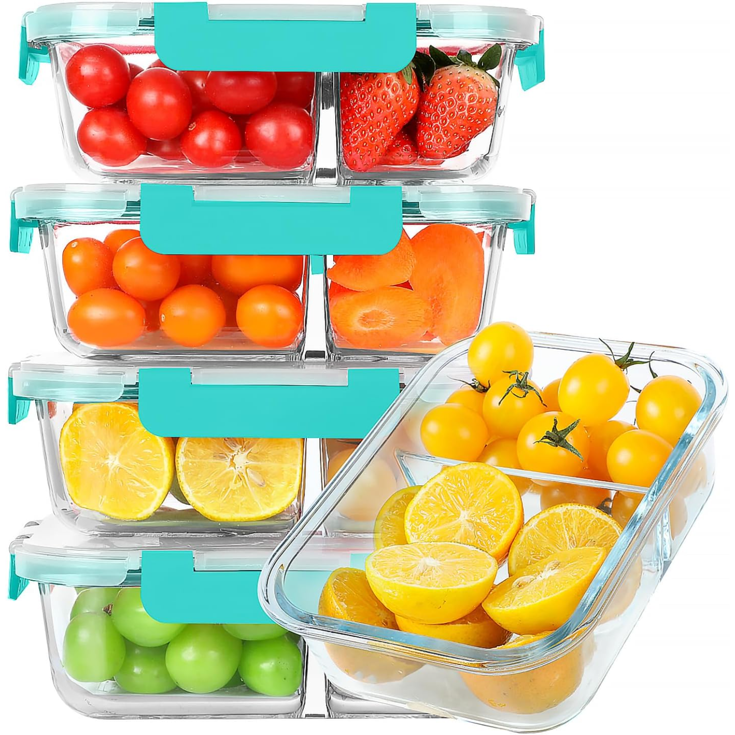 dzyasd 30 oz 5 Pack Glass Meal Prep Containers 2 Compartments Glass ...
